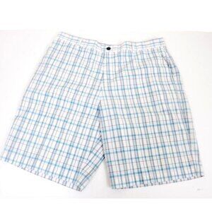 Adidas Men's 38 Golf Blue Plaid Flat Front Chino Shorts Travel Summer Vacation
